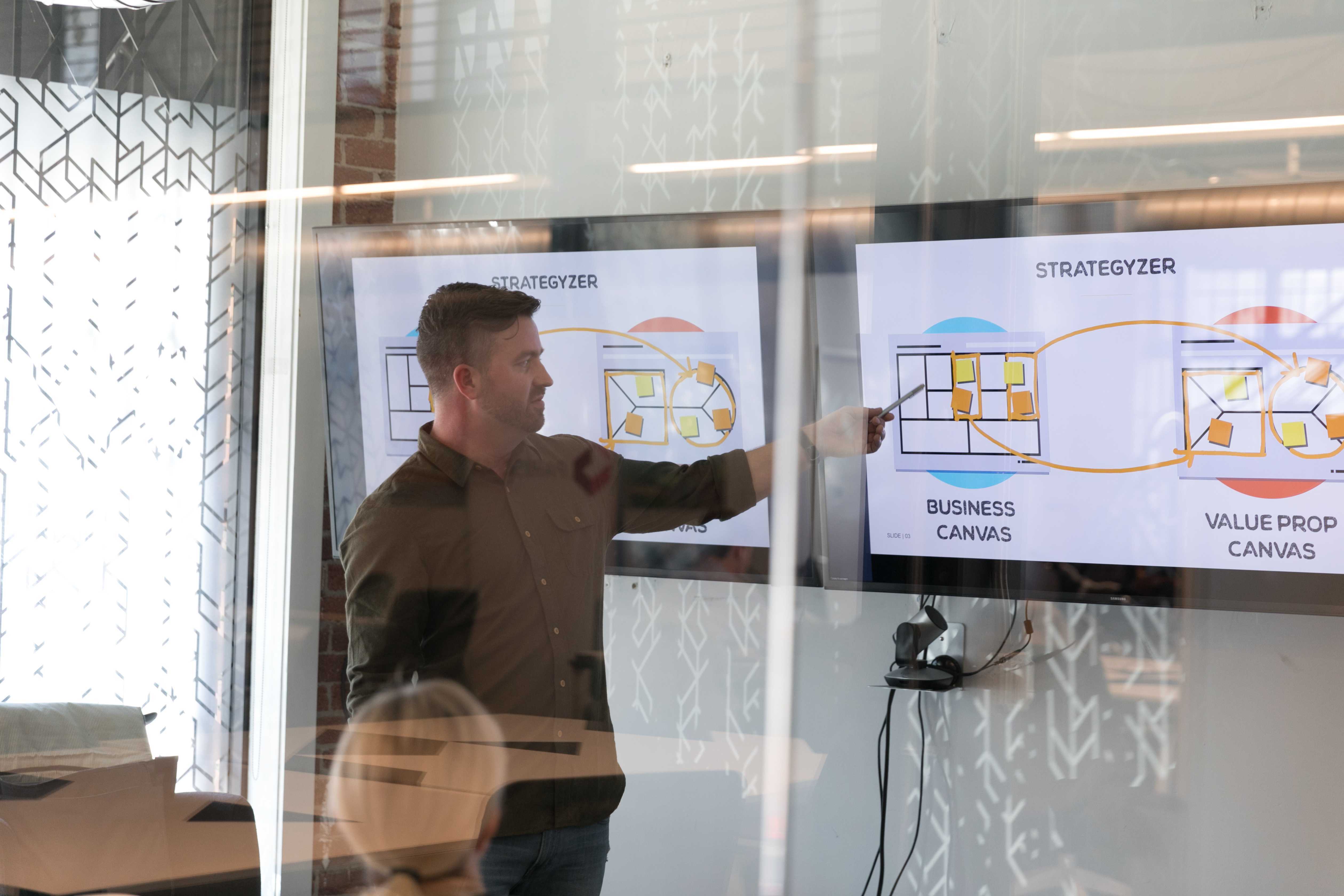 Casey explaining the Strategyzer business and value proposition canvas
